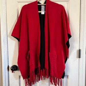 Chico's Red and Black Poncho With Fringe